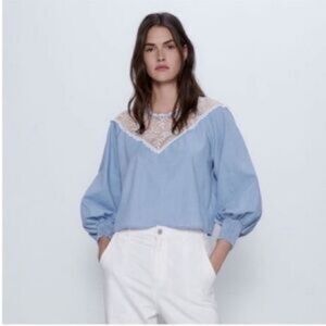Zara Chambray Puff Sleeve Blouse